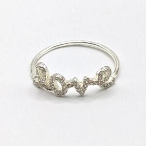 Sterling Silver 925 Dainty Sparkly CZ LOVE Script Ring Thin Band Size 6.75